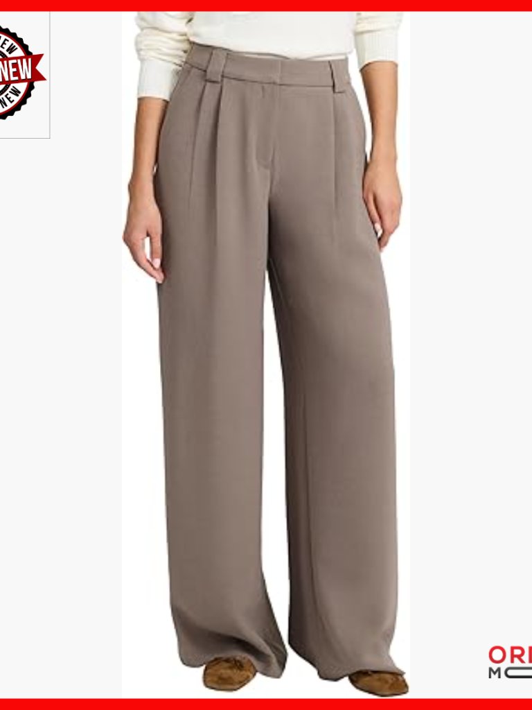 High Waisted Relaxed Fit Trousers, Wide Leg Dress Pants For Work